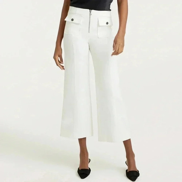 Cinq A Sept Azure Pants White Denim High Waist Wide Leg Zipper Front Womens 00 - Picture 1 of 16